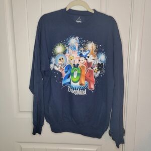 Disneyland 2014 Hanes Navy Blue Crewneck Sweater with Ribbed Cuffs, Unisex Large